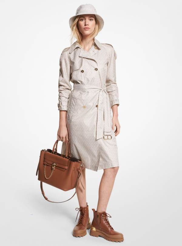 Damske Kabáty Michael Kors Logo Print Satin Ciré Trench Leopardie - Oblecenie Michael Kors Slevy | RLKYA-1032